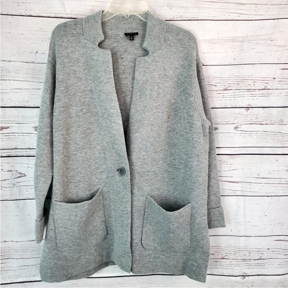 TALBOTS 1x lux grey coat sweater nylon/lambswool ⭐️⭐️⭐️